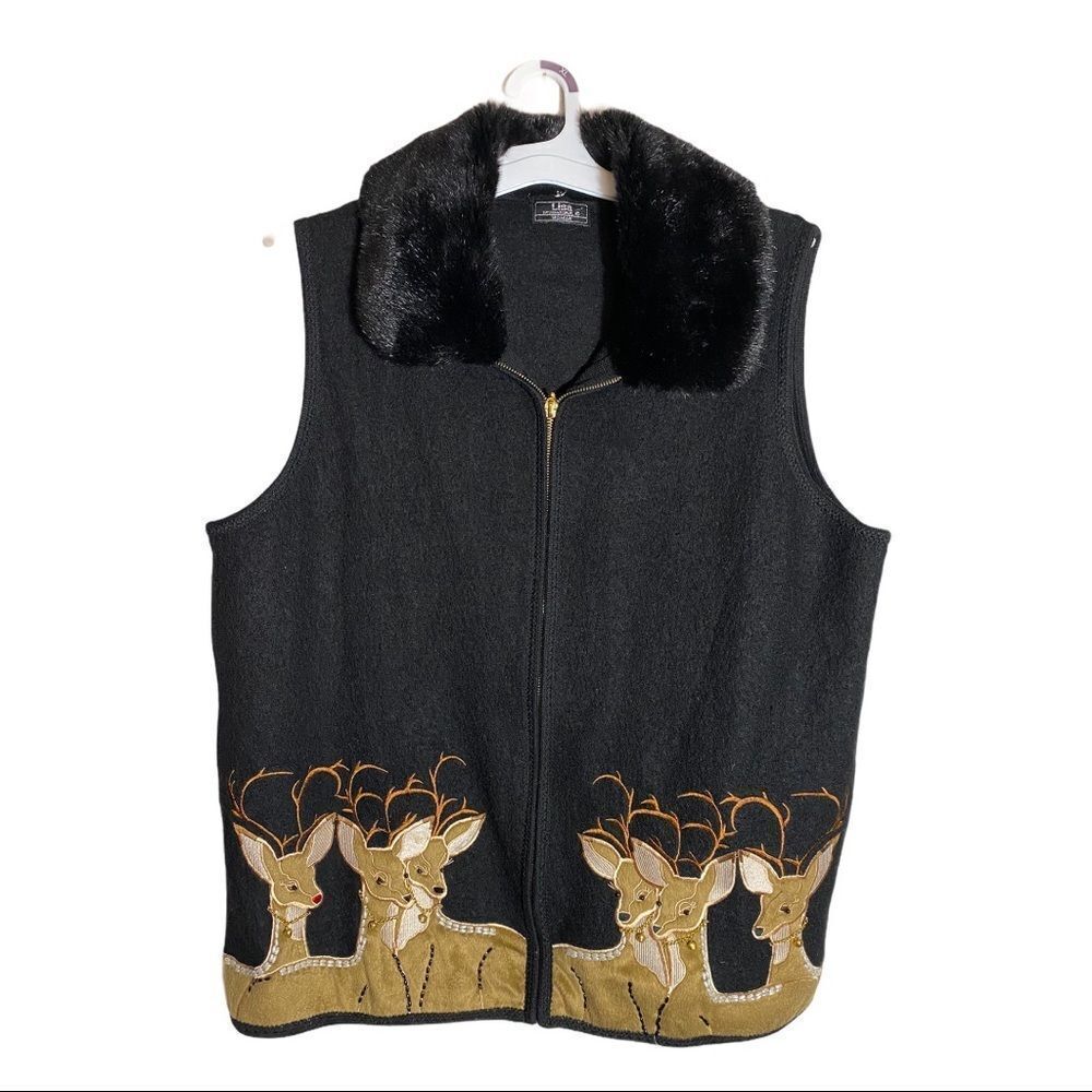 Vintage Lisa International Woman Reindeer Vest